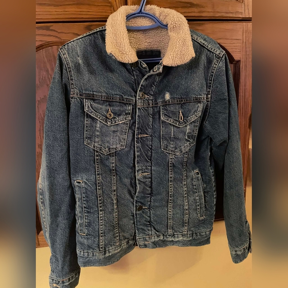 Zara Denim Jacket with faux sherpa lining